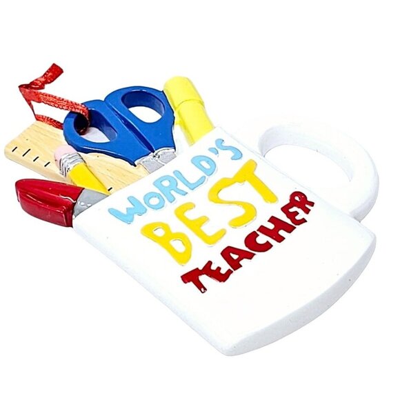 World's Best Teacher Coffee Mug School Supplies Ornament - Christmas Gift - Picture 3 of 3